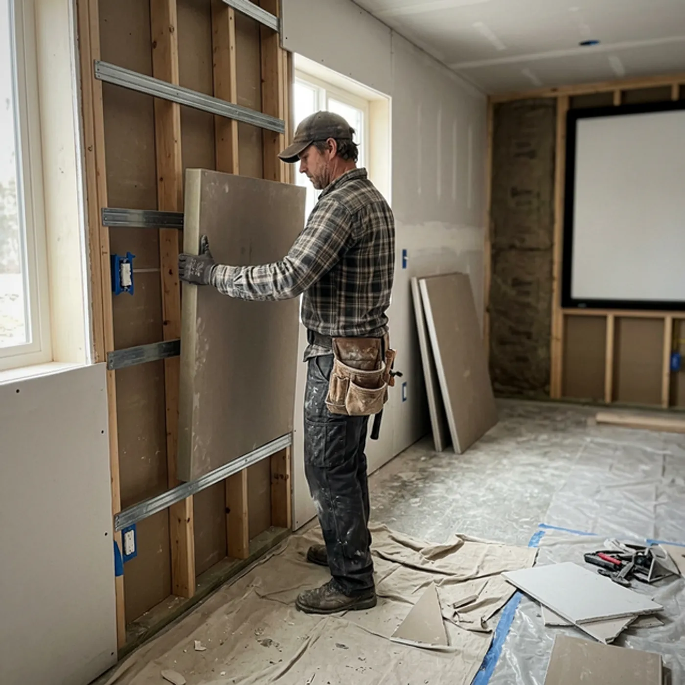 Soundproof drywall installation in a Bakersfield home