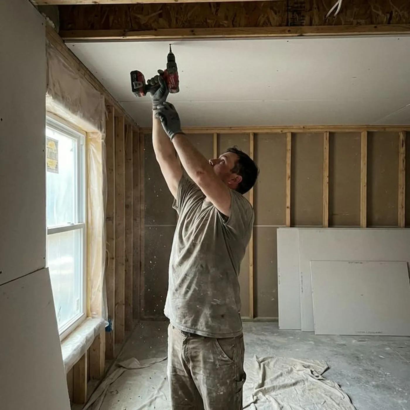 Drywall repair in progress in Arvin, CA
