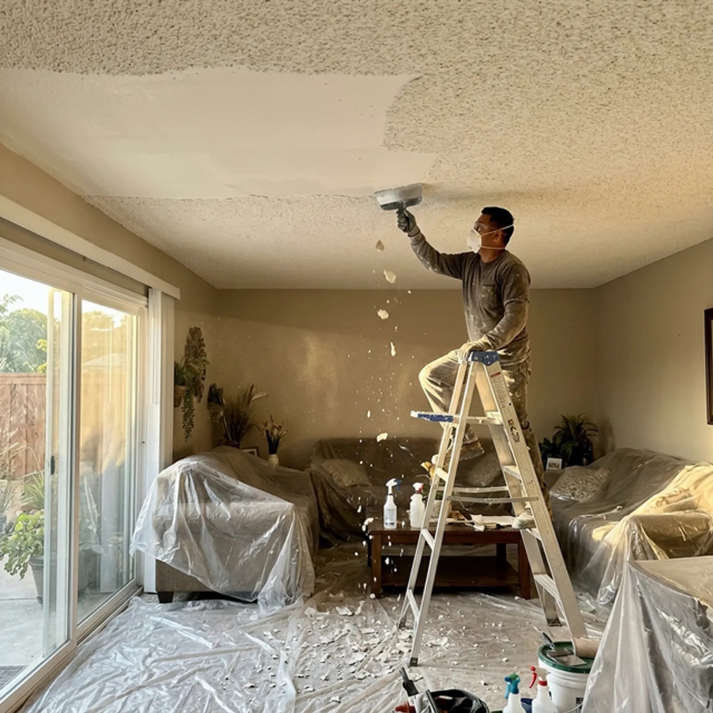 Modernized smooth ceiling in Bakersfield living room