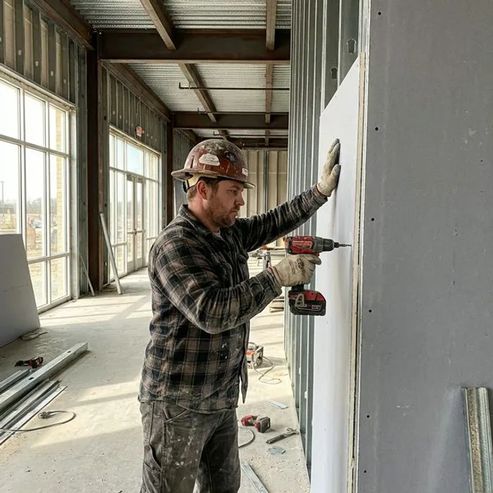 Contractor hanging commercial drywall in Bakersfield